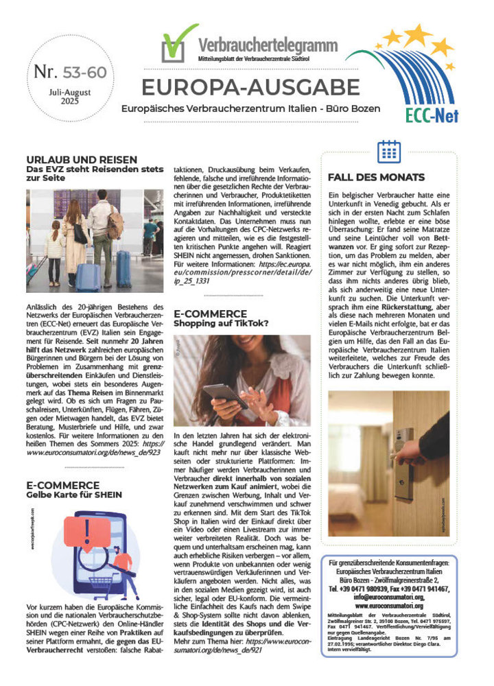 Verbrauchertelegramm Europaausgabe Juli/August 2025