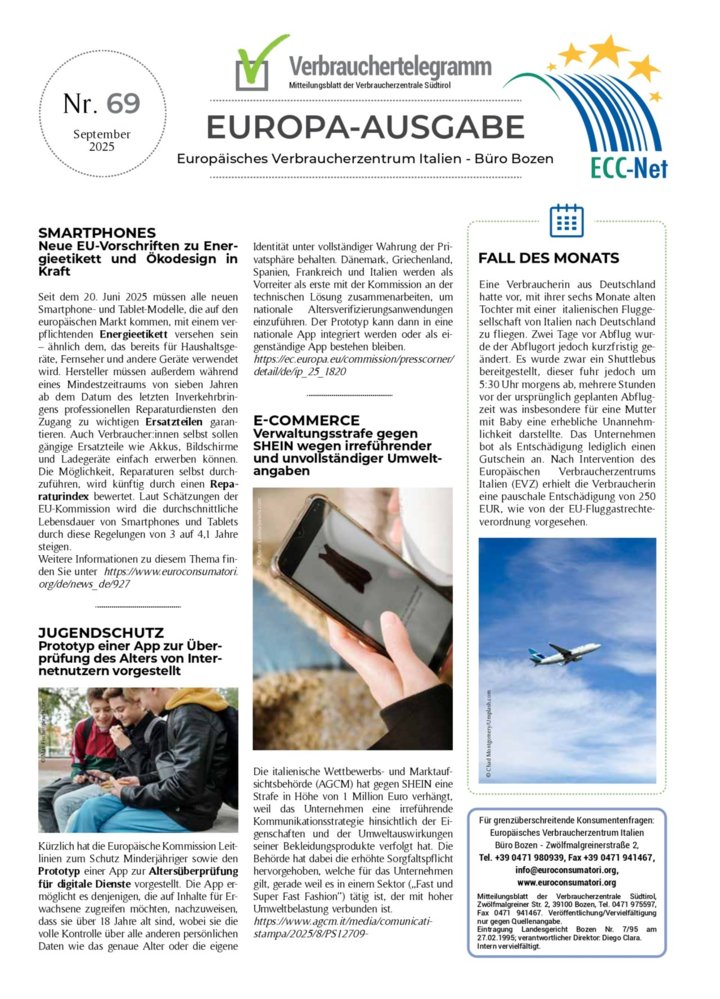 Verbrauchertelegramm Europaausgabe September 2025