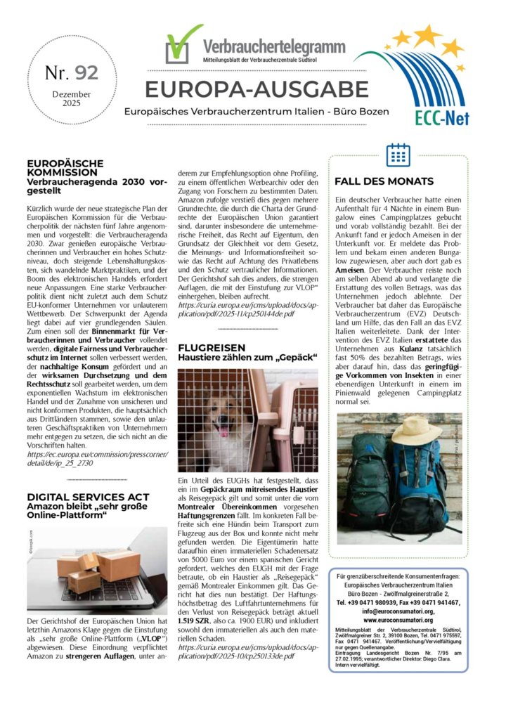 Verbrauchertelegramm Europaausgabe Dezember 2025