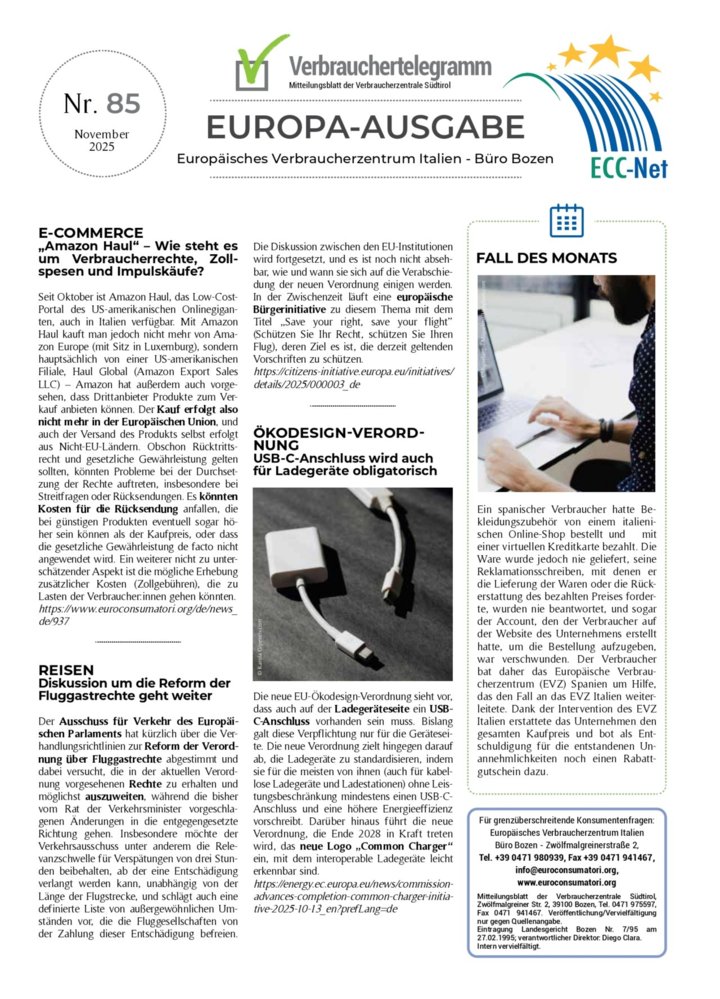 Verbrauchertelegramm Europaausgabe November 2025 Verbrauchertelegramm Europaausgabe November 2025
