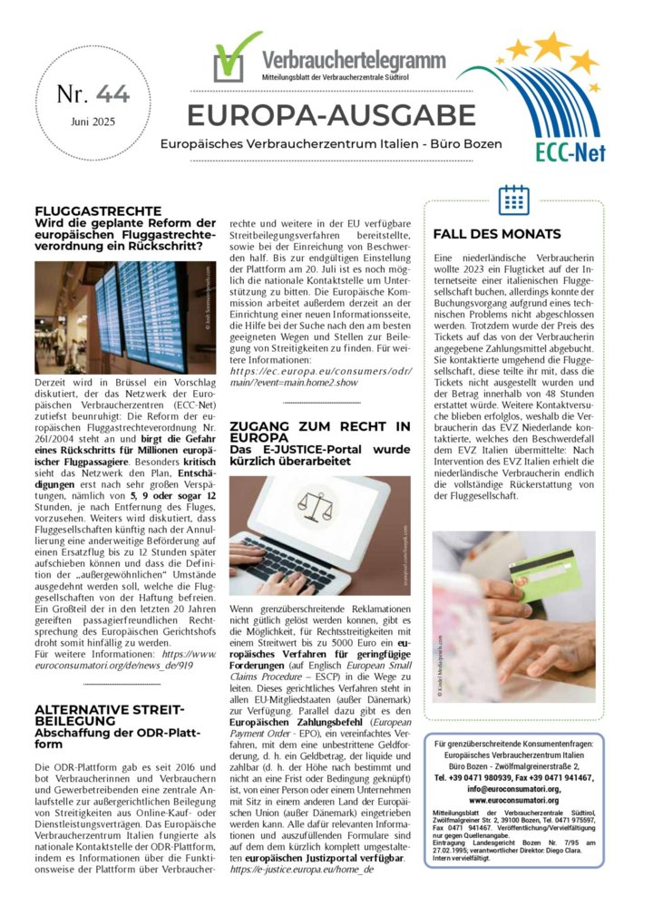 Verbrauchertelegramm Europaausgabe Juni 2025
