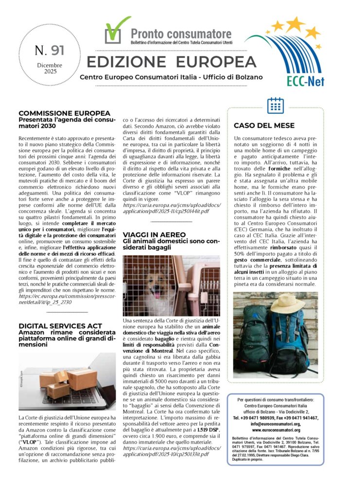 Prontoconsumatore Edizione Europea Dicembre 2025