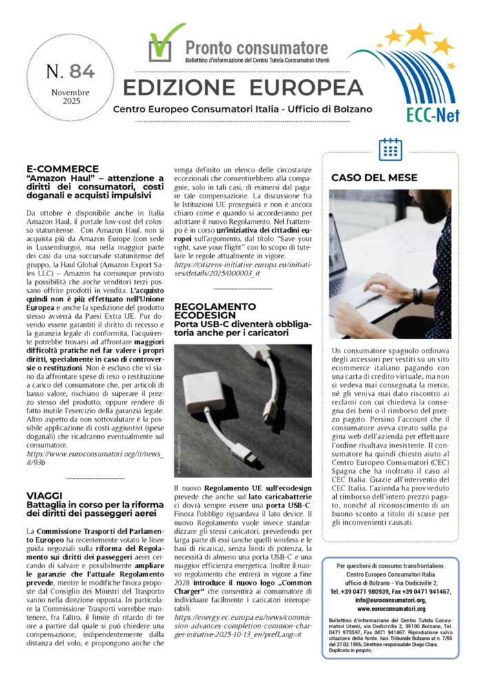 Prontoconsumatore Edizione Europea Novembre 2025 Prontoconsumatore Edizione Europea Novembre 2025